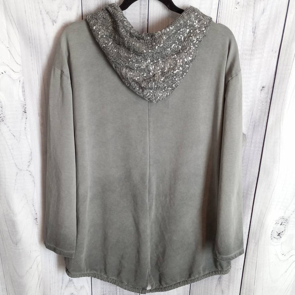 New Collection | Gray Vintage Wash Mixed Media BLING Full-Zip Hoodie - Picture 2 of 8